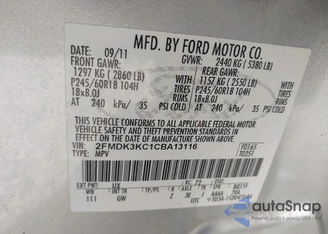 2012 Ford Edge Limited z USA, uszkodzony, nr VIN 2FMDK3KC1CBA13116